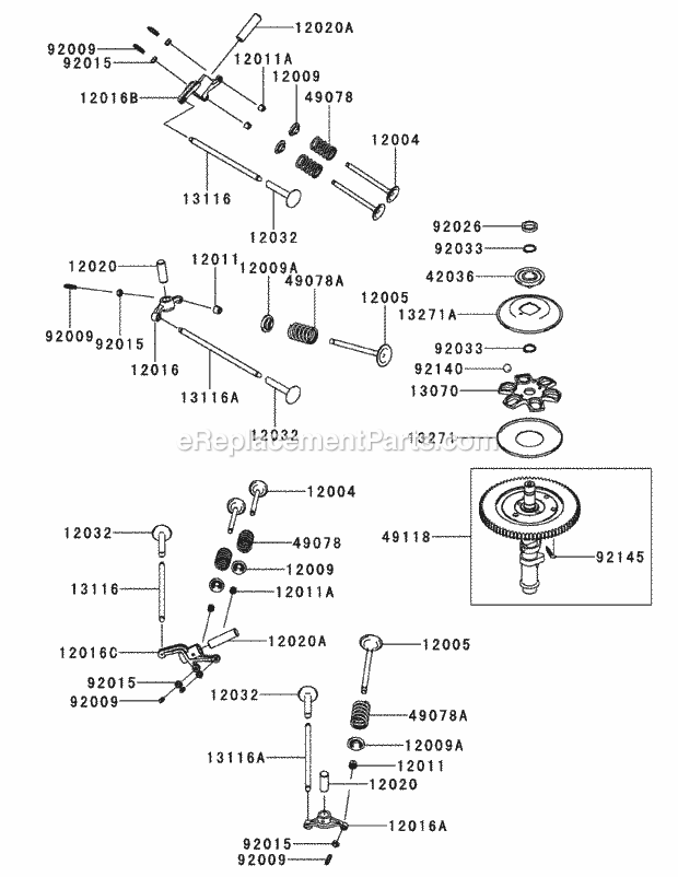 Kawasaki Fx1000-S09 Valve & Camshaft Diagram and Parts List for S7237-KW 53DI8DU8050-37HP Cub Cadet Lawn Tractor